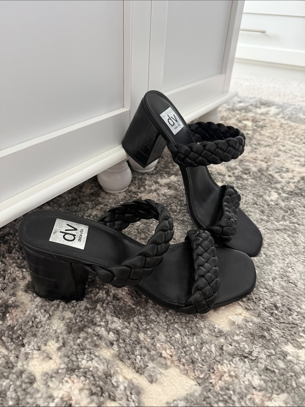 DV by Dolce Vita Black Braided Double-Strap Heeled Mules